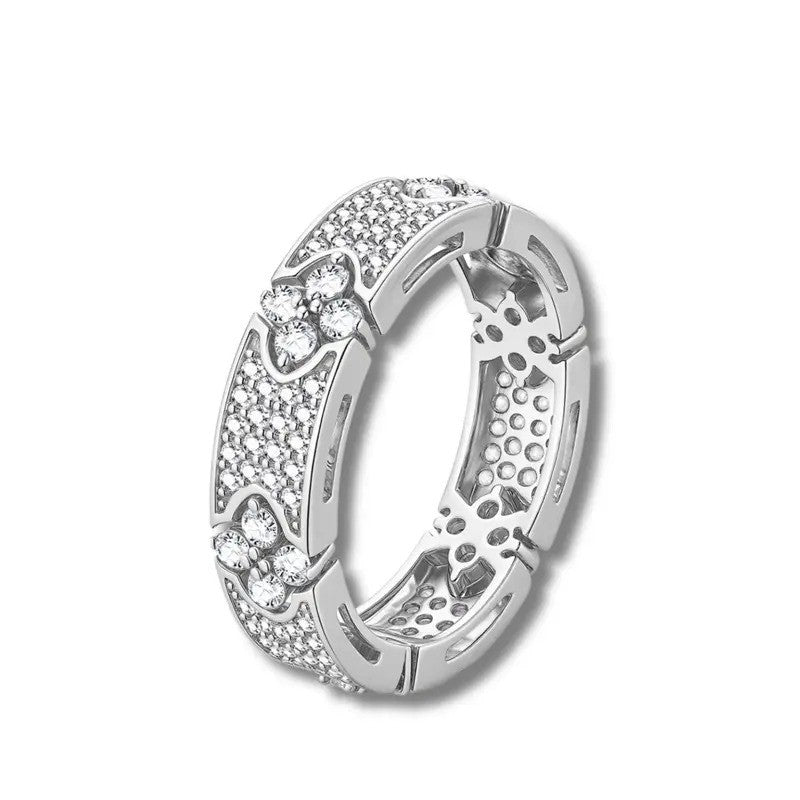 S925 Elegant Floral Pave Band Ring