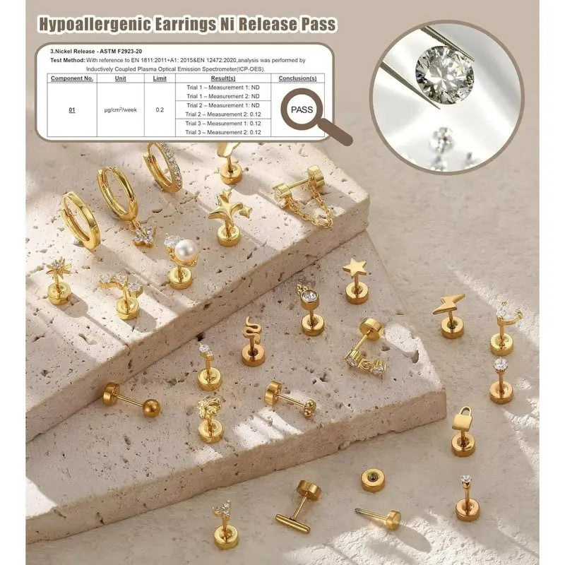 25pc Dainty Mixed Motif Flat Back Earring Set