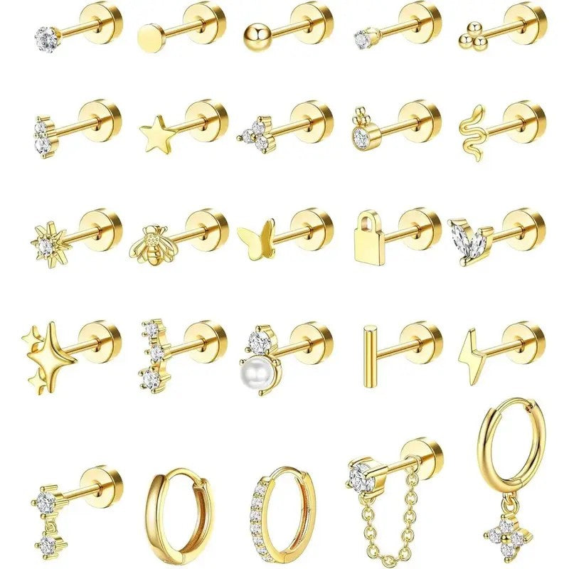 25pc Dainty Mixed Motif Flat Back Earring Set