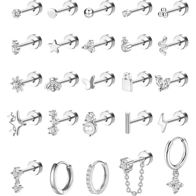 25pc Dainty Mixed Motif Flat Back Earring Set