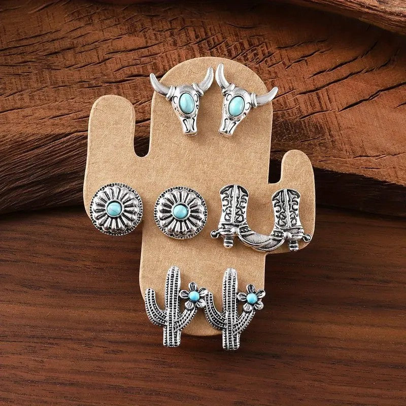 20pc Boho Western Motif Stud Earring Set