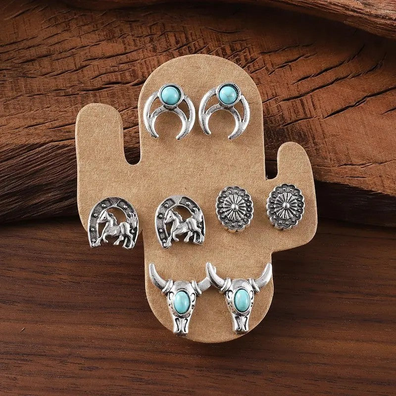 20pc Boho Western Motif Stud Earring Set