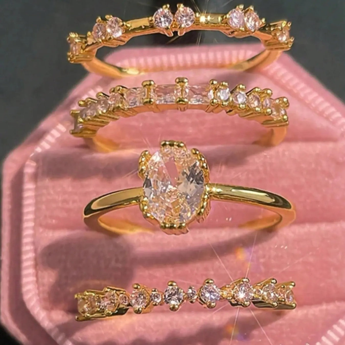 4pc Elegant Mixed Cut Zirconia Ring Set