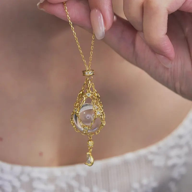 Dainty Crystal Cage Sphere Necklace
