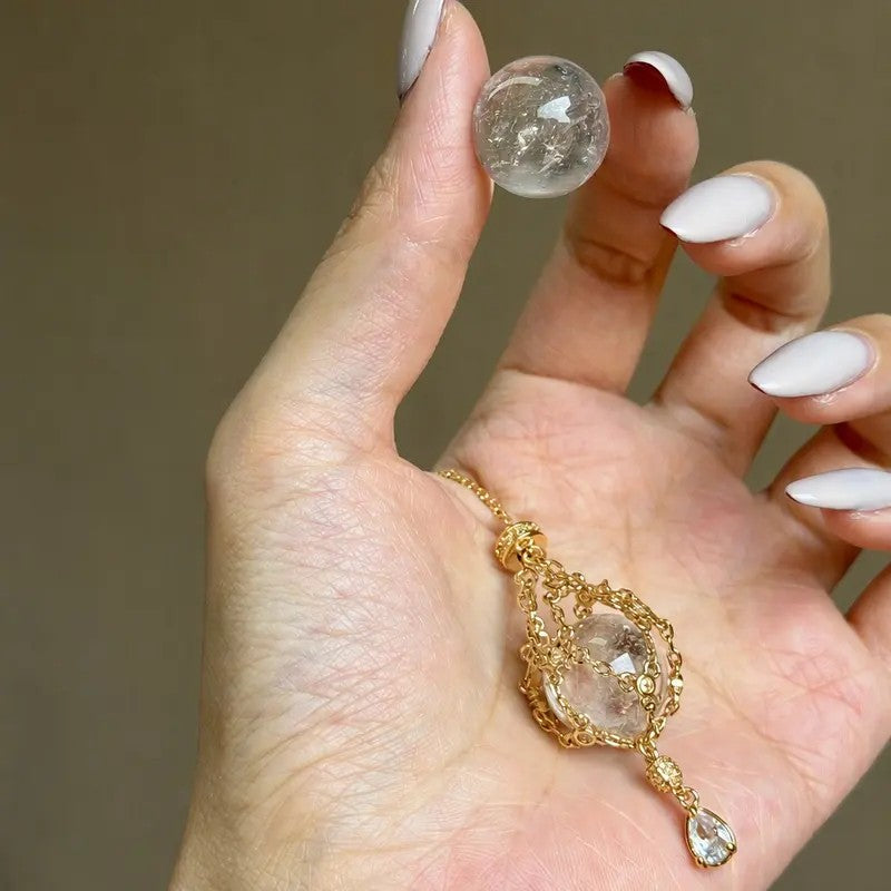 Dainty Crystal Cage Sphere Necklace
