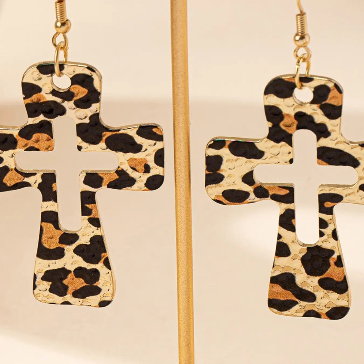 Classy Leopard Print Cross Earrings
