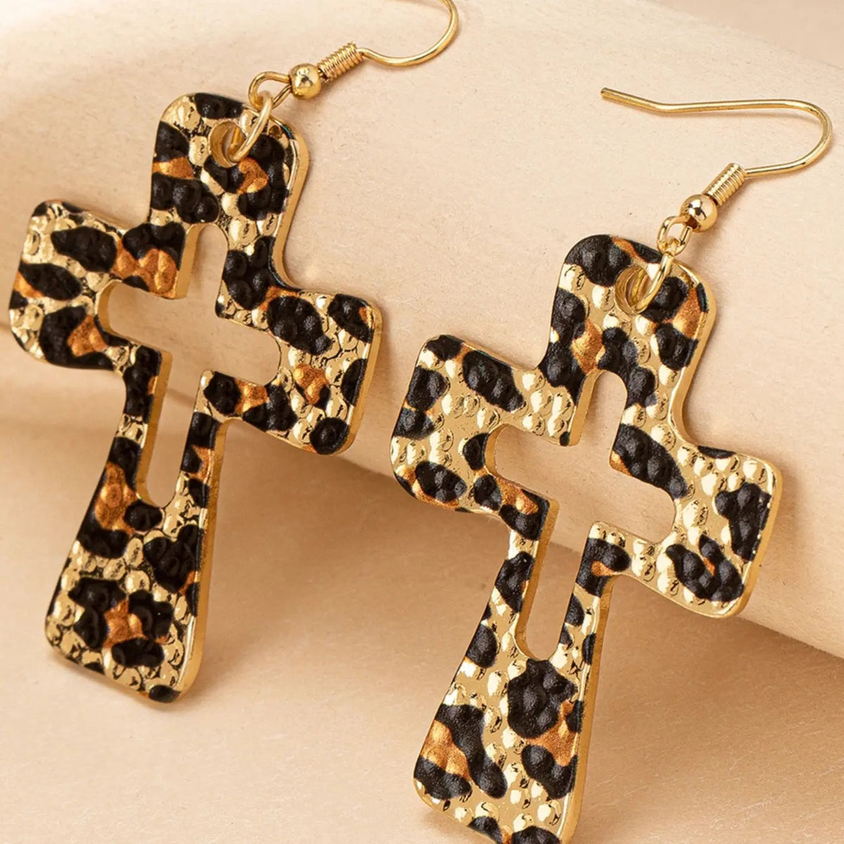 Classy Leopard Print Cross Earrings