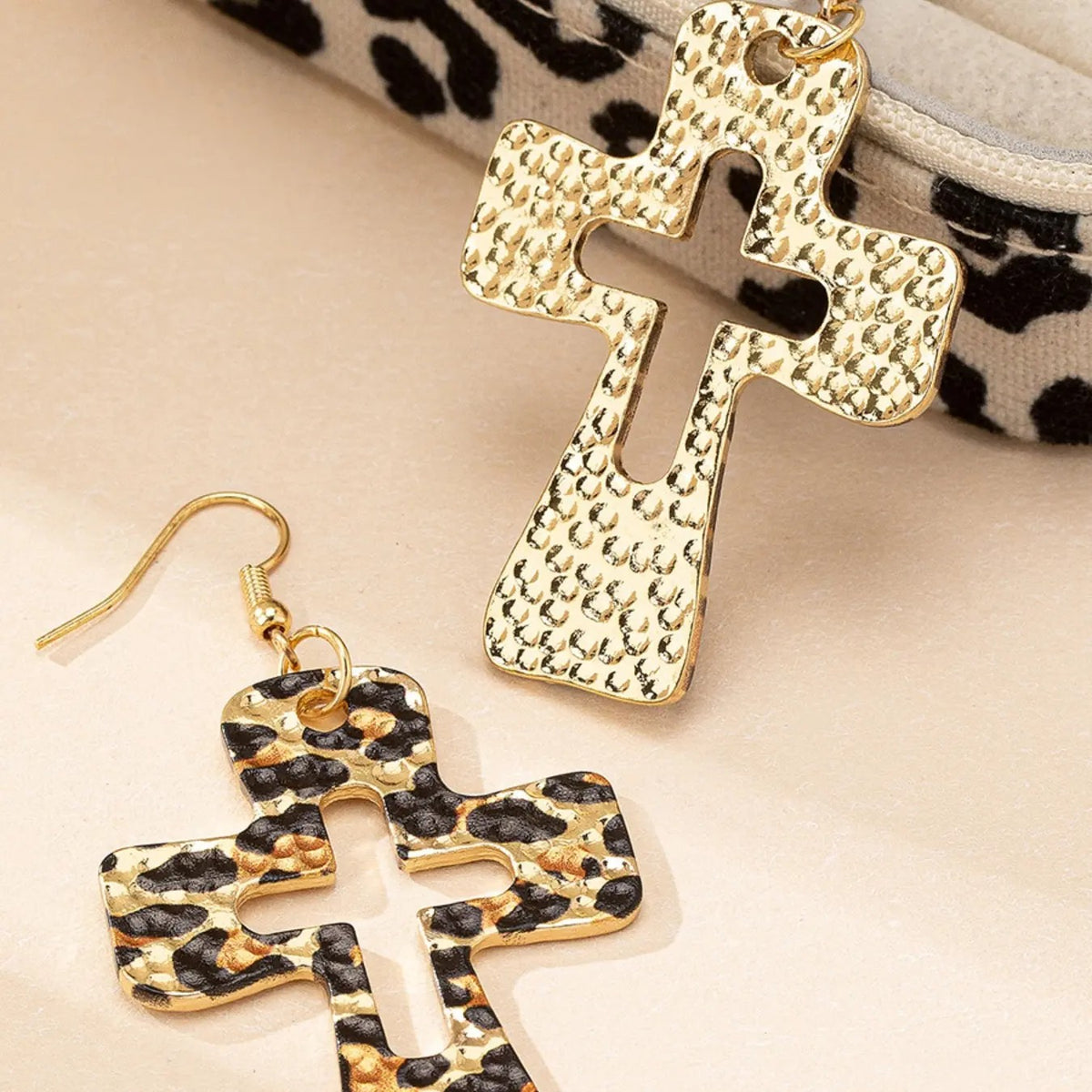 Classy Leopard Print Cross Earrings
