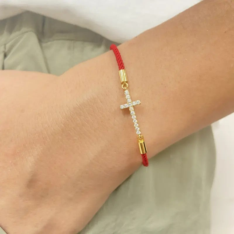 Dainty Red Rope Cross Bracelet