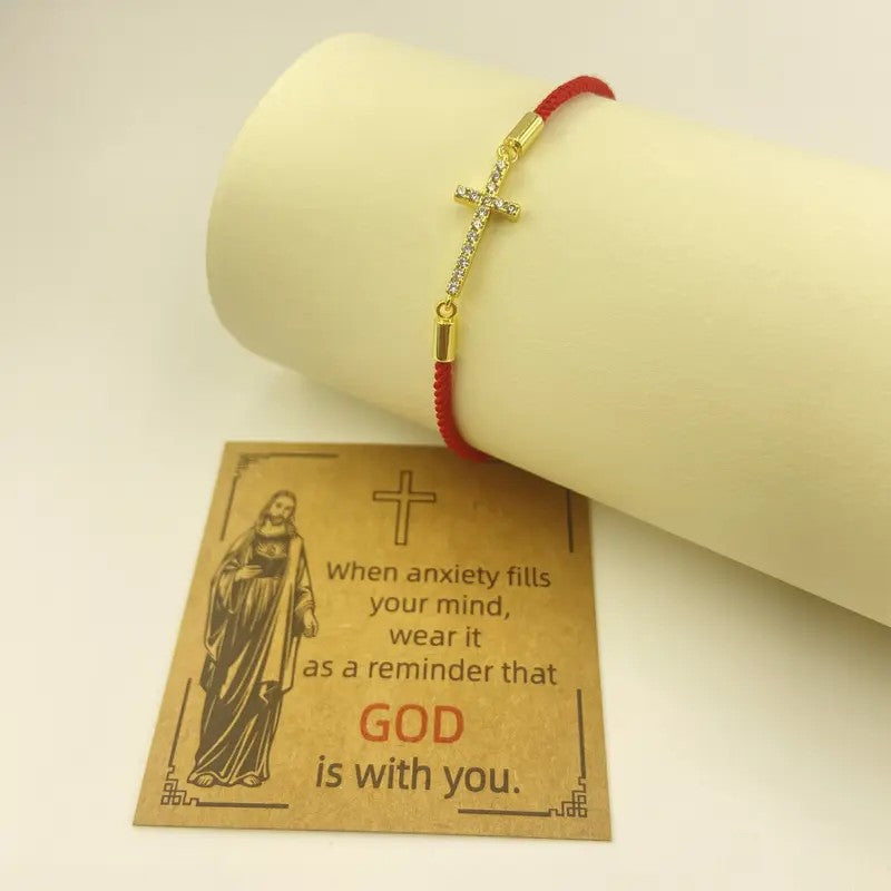 Dainty Red Rope Cross Bracelet