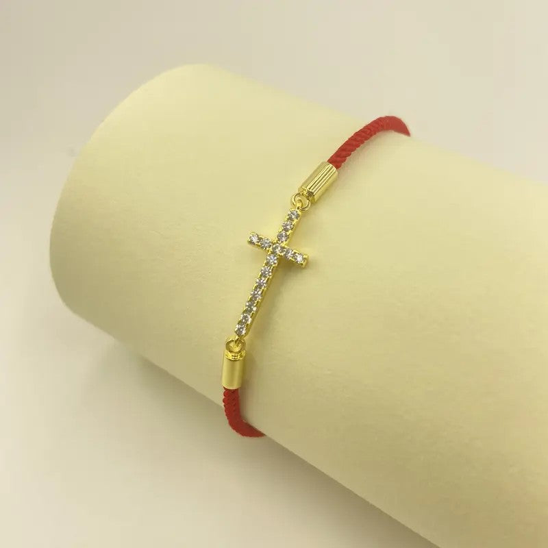 Dainty Red Rope Cross Bracelet