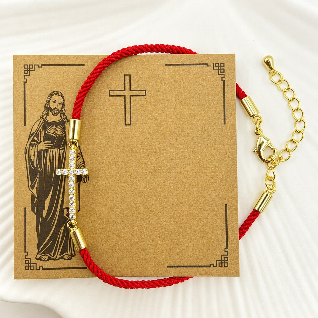 Dainty Red Rope Cross Bracelet