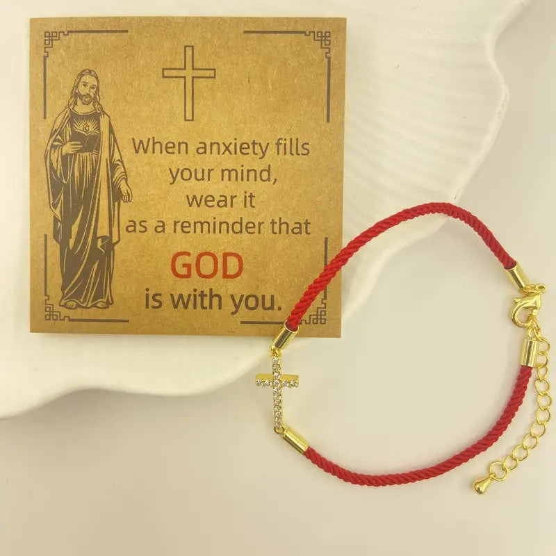Dainty Red Rope Cross Bracelet