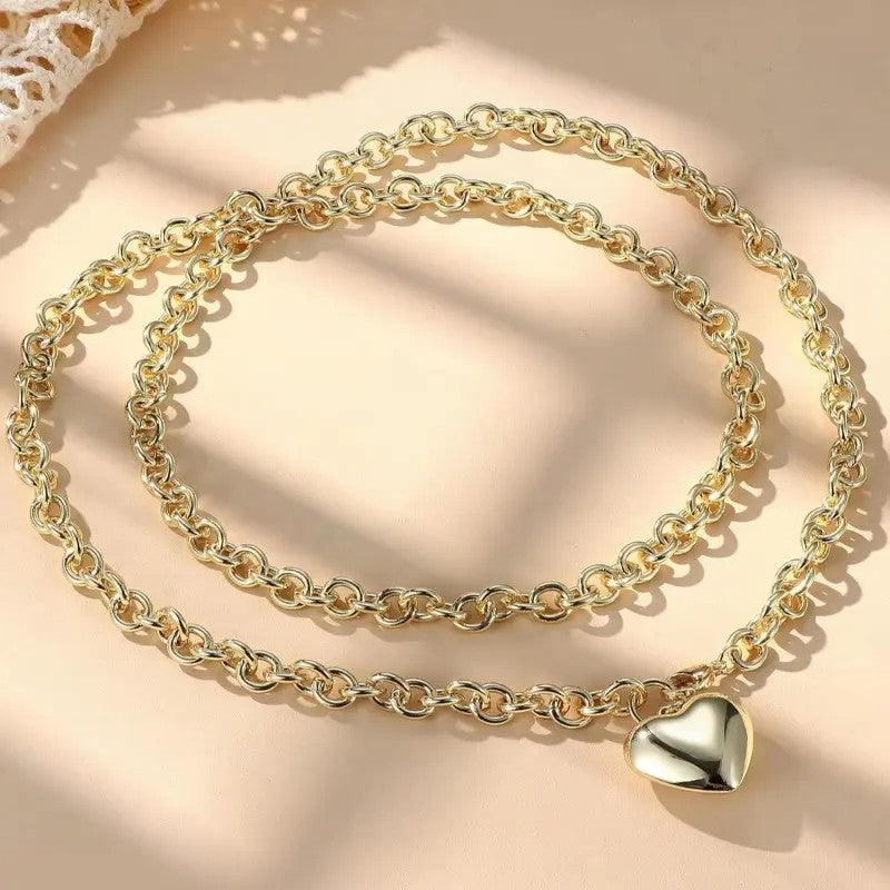 Classy Puffy Heart Pendant Necklace