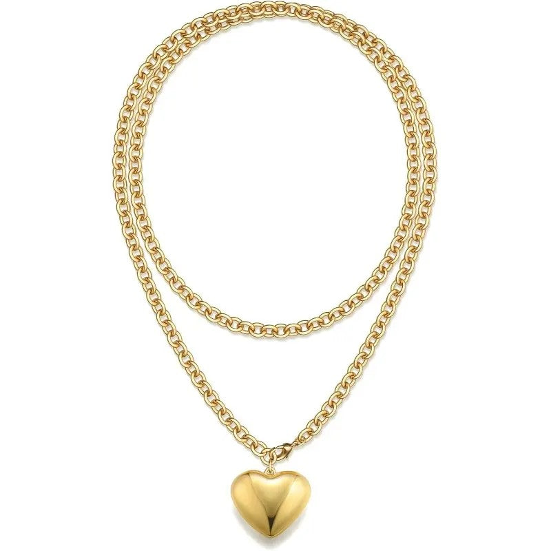 Classy Puffy Heart Pendant Necklace