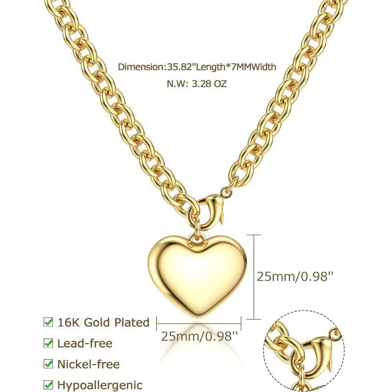 Classy Puffy Heart Pendant Necklace