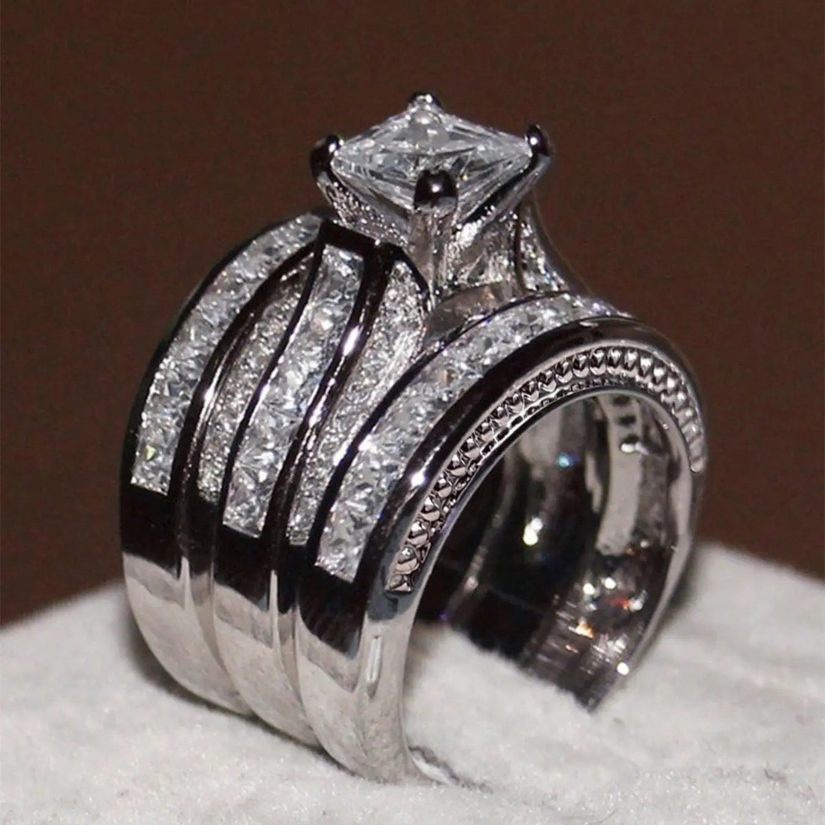 3pc Elegant Square Cut Bridal Ring Set