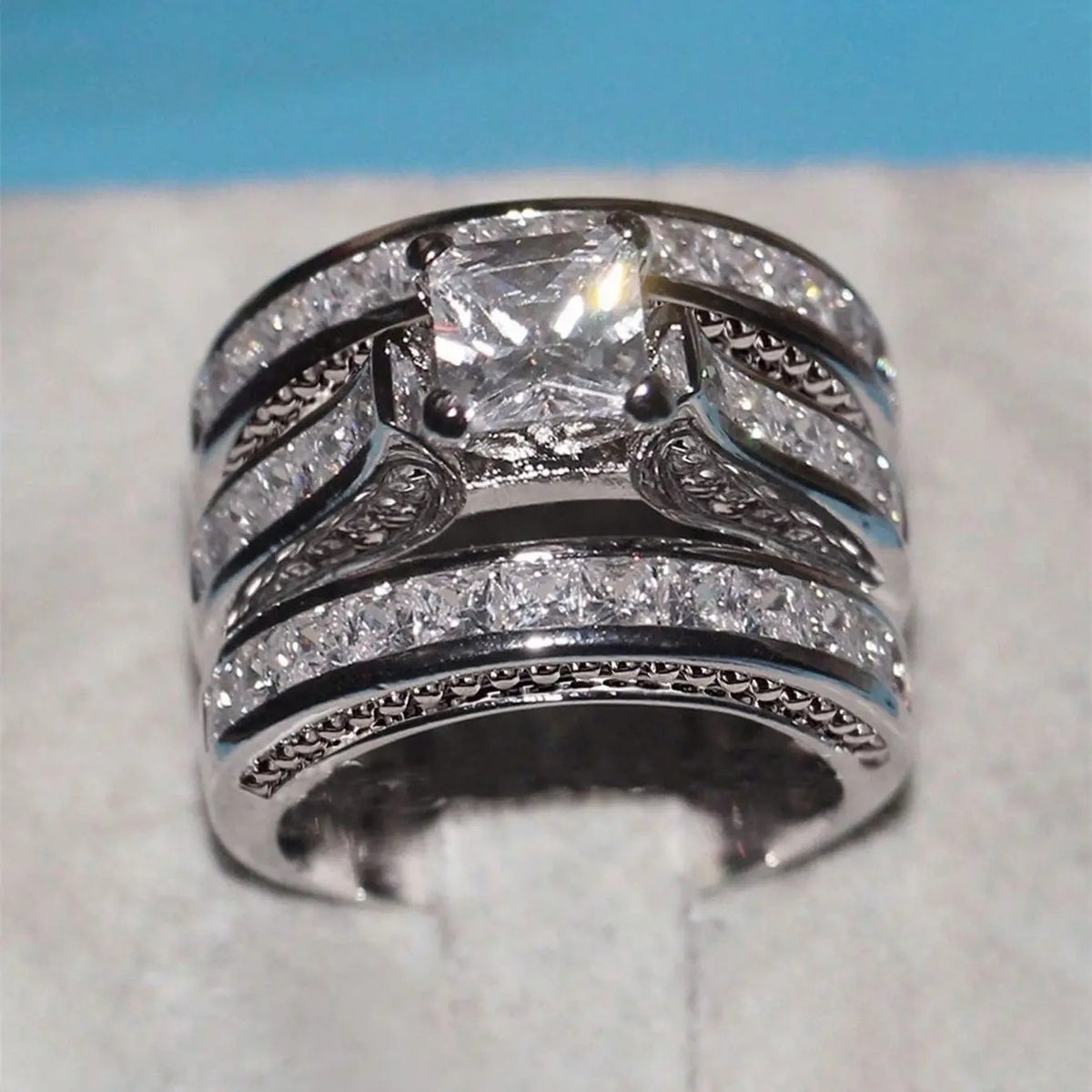 3pc Elegant Square Cut Bridal Ring Set
