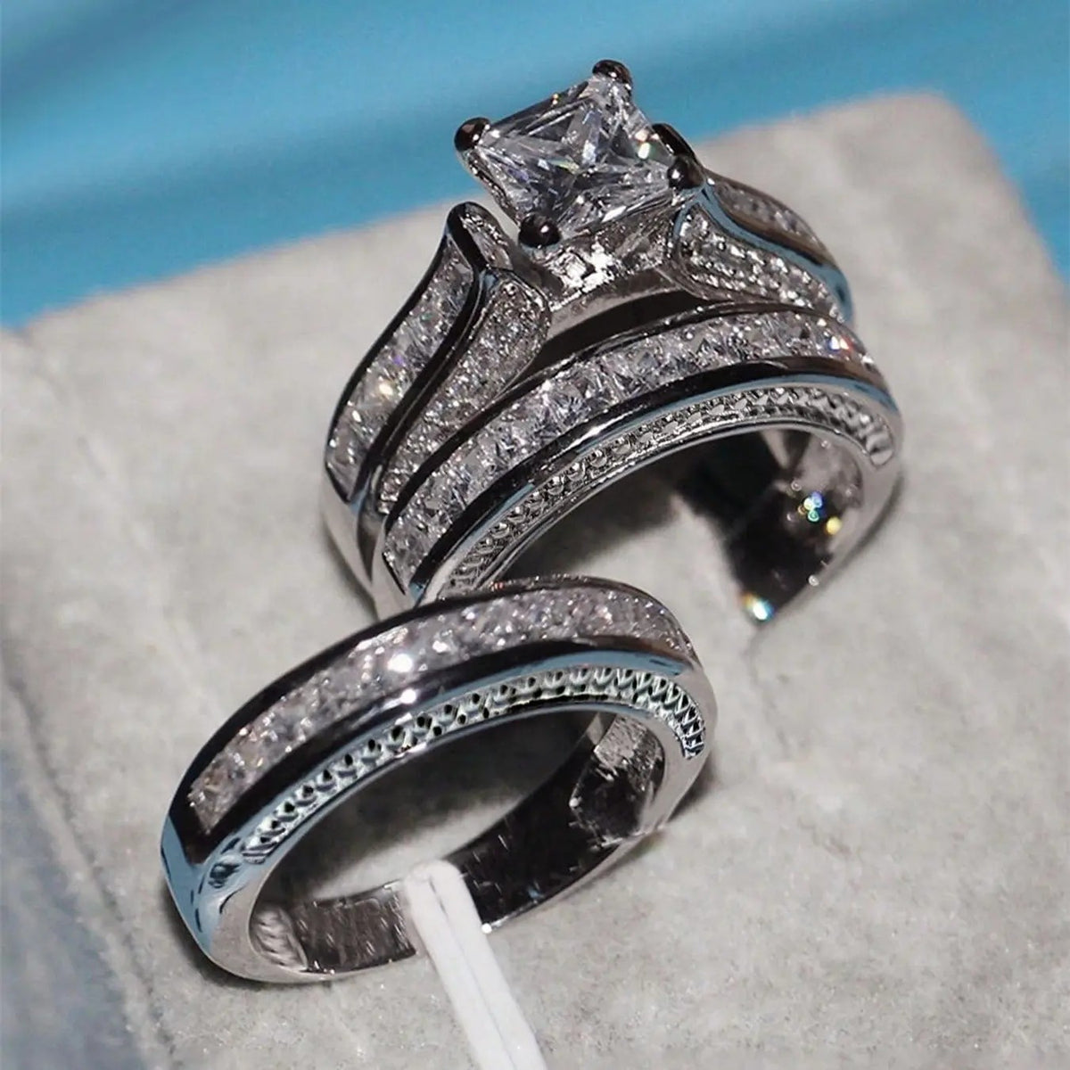 3pc Elegant Square Cut Bridal Ring Set