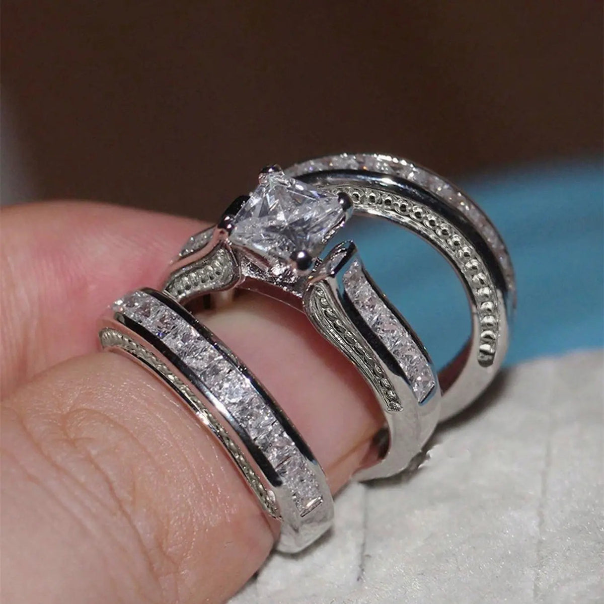 3pc Elegant Square Cut Bridal Ring Set