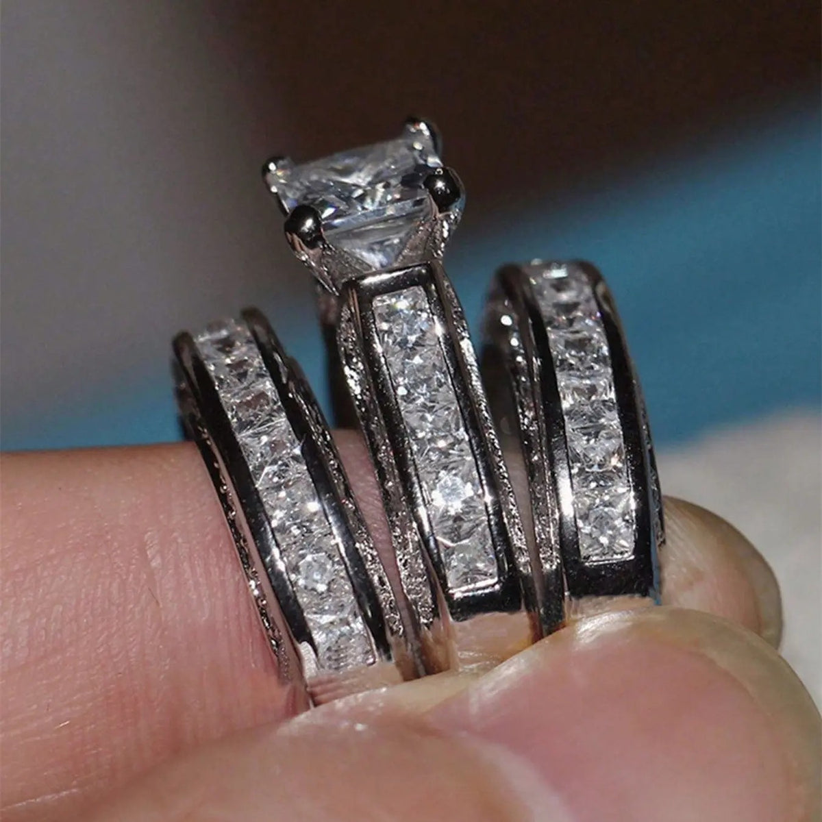3pc Elegant Square Cut Bridal Ring Set