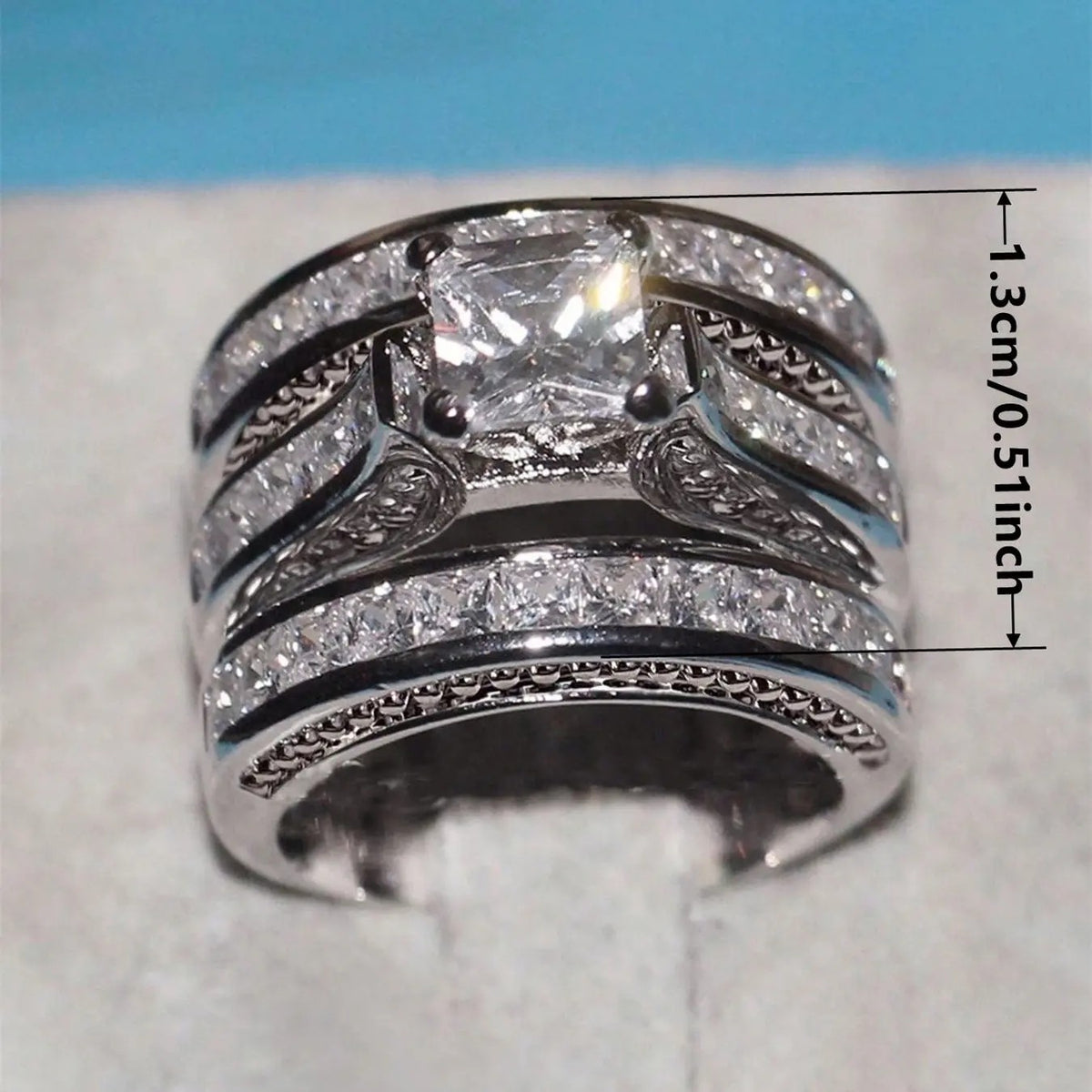 3pc Elegant Square Cut Bridal Ring Set