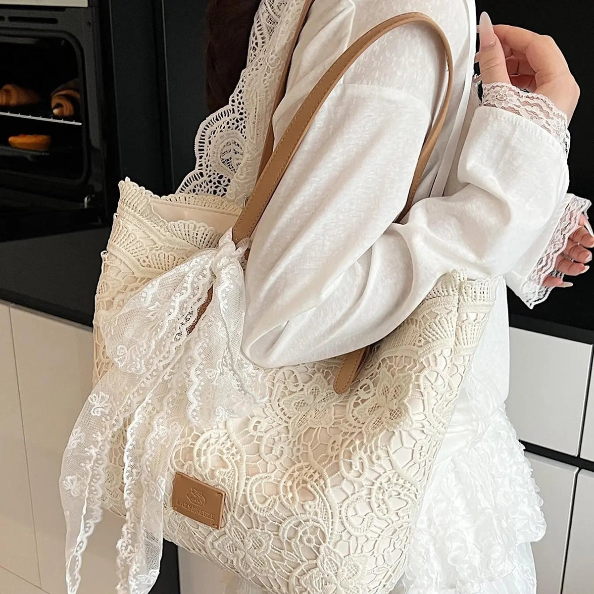 Elegant Floral Lace Tote Bag