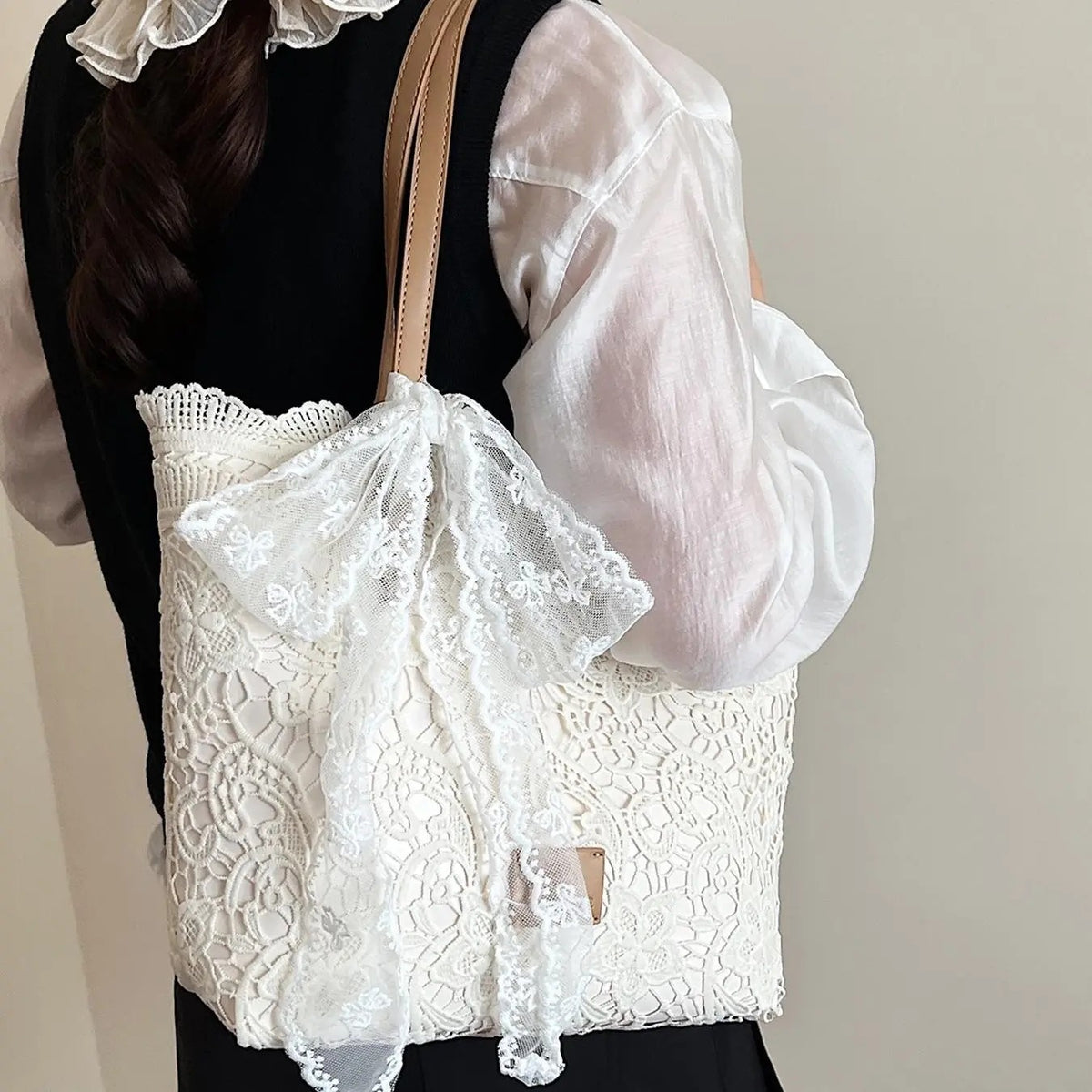 Elegant Floral Lace Tote Bag