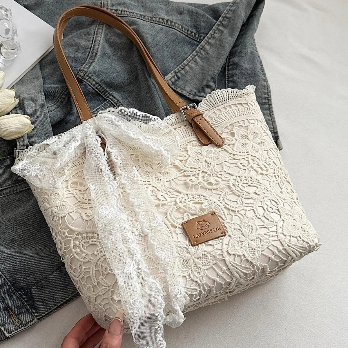 Elegant Floral Lace Tote Bag