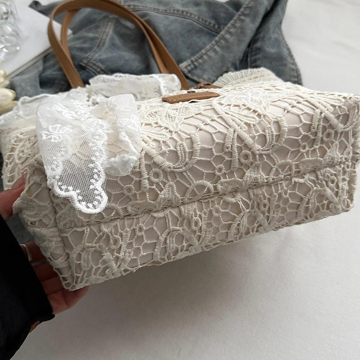Elegant Floral Lace Tote Bag