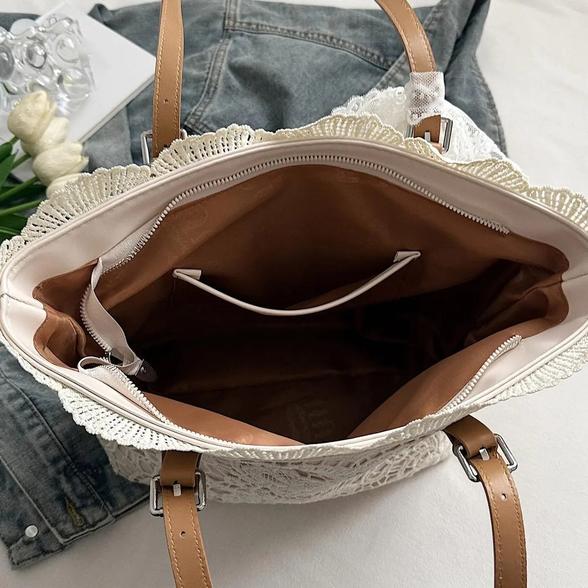 Elegant Floral Lace Tote Bag