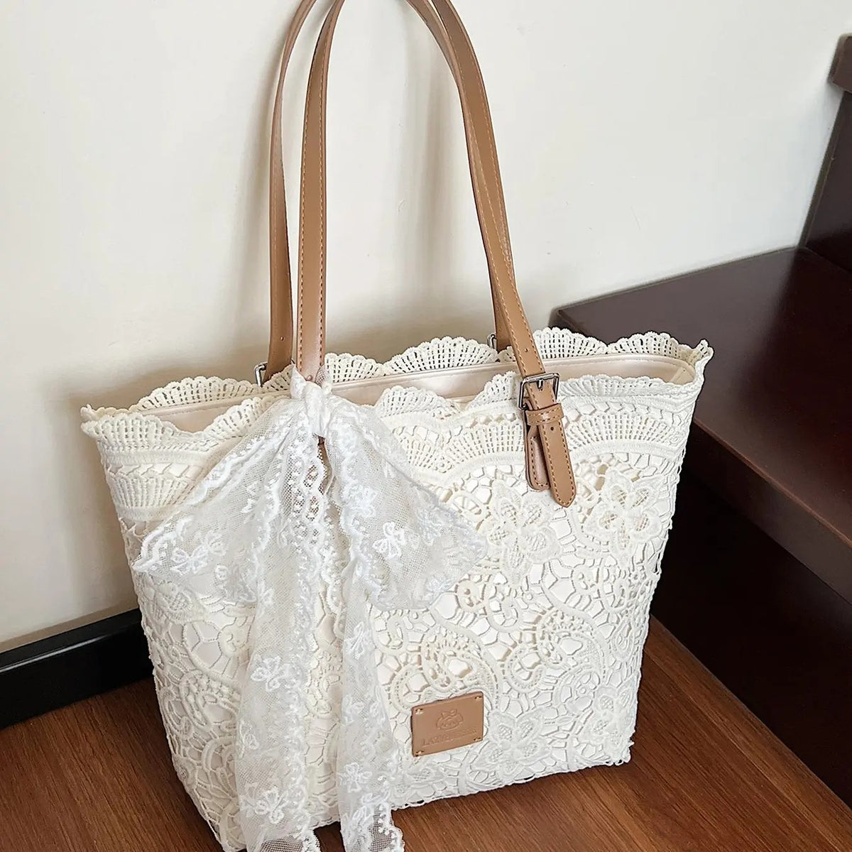 Elegant Floral Lace Tote Bag