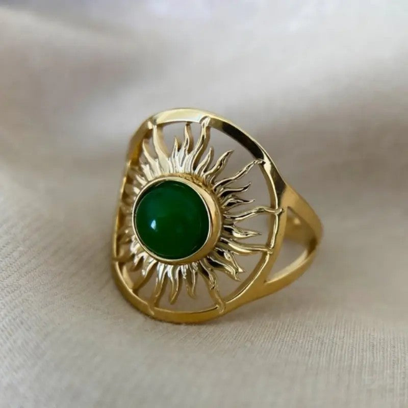 Boho Sunburst Green Stone Ring