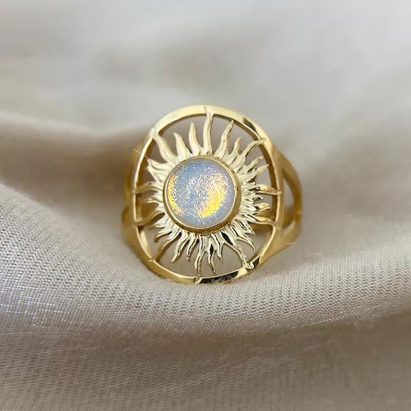 Boho Sunburst Green Stone Ring