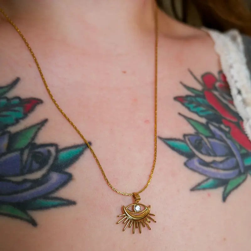 Dainty Sunburst Evil Eye Necklace