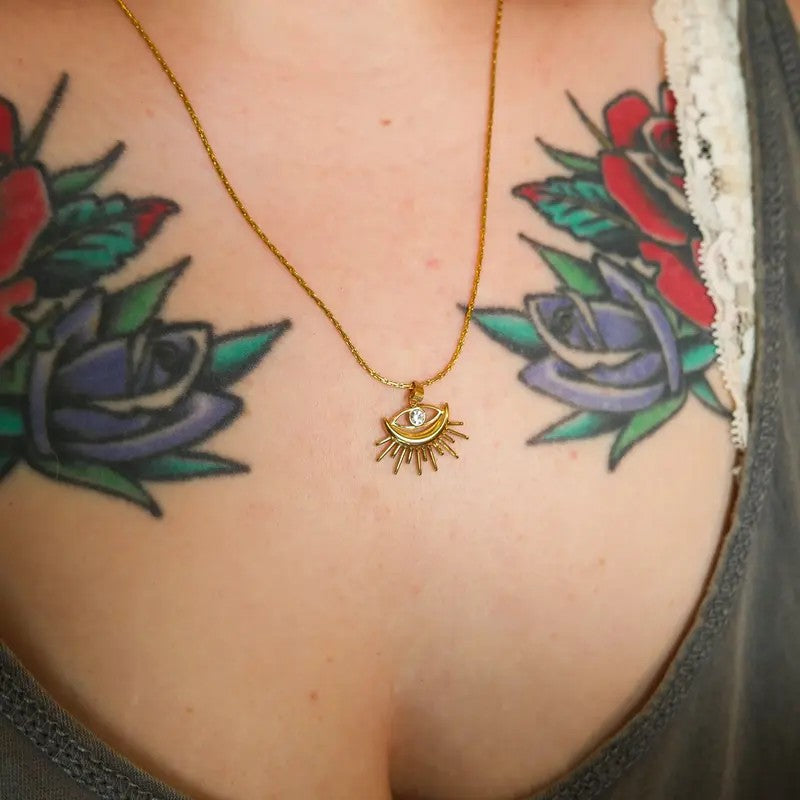 Dainty Sunburst Evil Eye Necklace