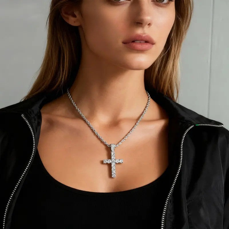 18k Elegant Zircon Cross Necklace