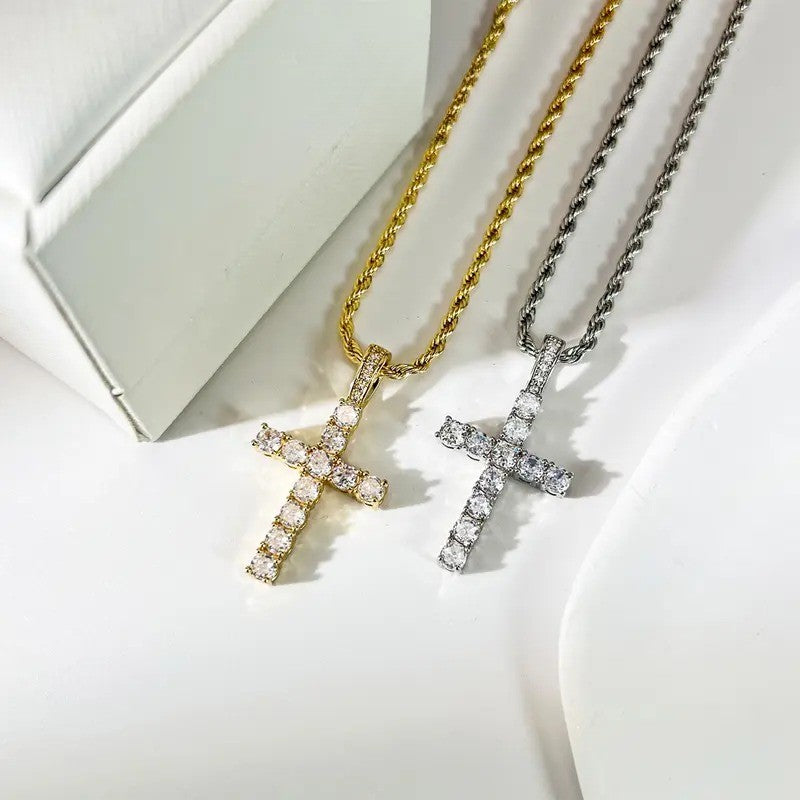 18k Elegant Zircon Cross Necklace
