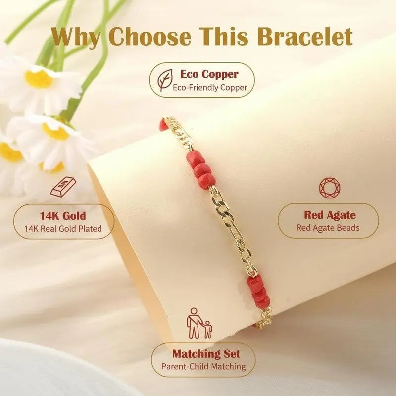 14k Dainty Red Bead Link Bracelet
