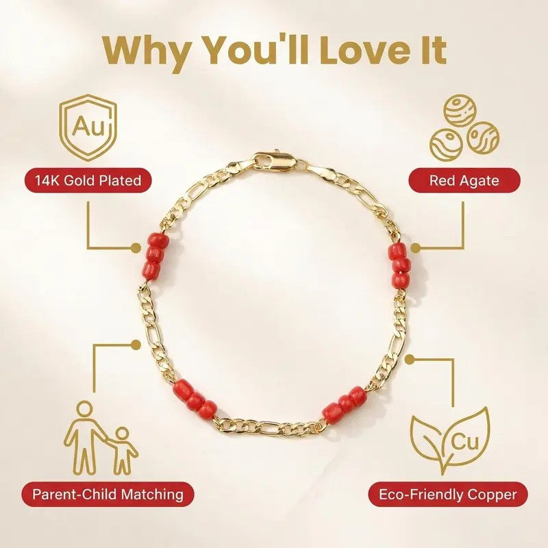 14k Dainty Red Bead Link Bracelet