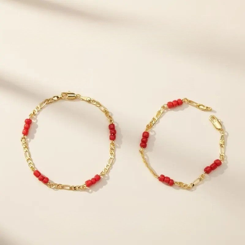 14k Dainty Red Bead Link Bracelet