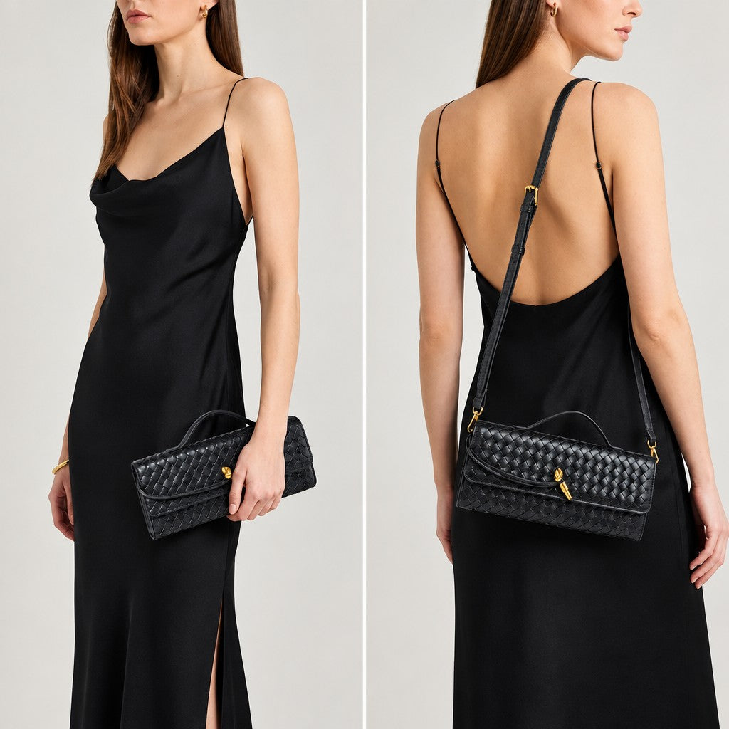 Elegant Woven Leather Evening Clutch