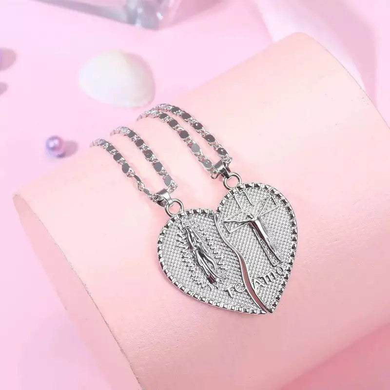 2pc Romantic Virgin Mary Heart Necklace Set
