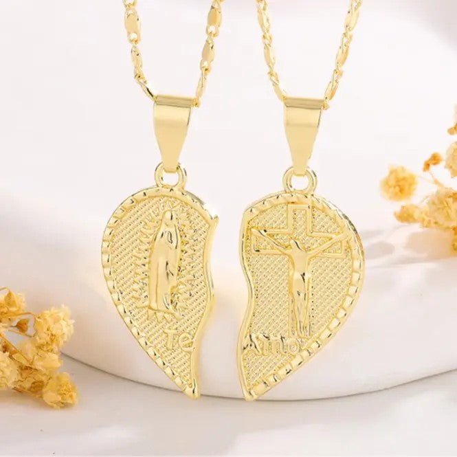 2pc Romantic Virgin Mary Heart Necklace Set