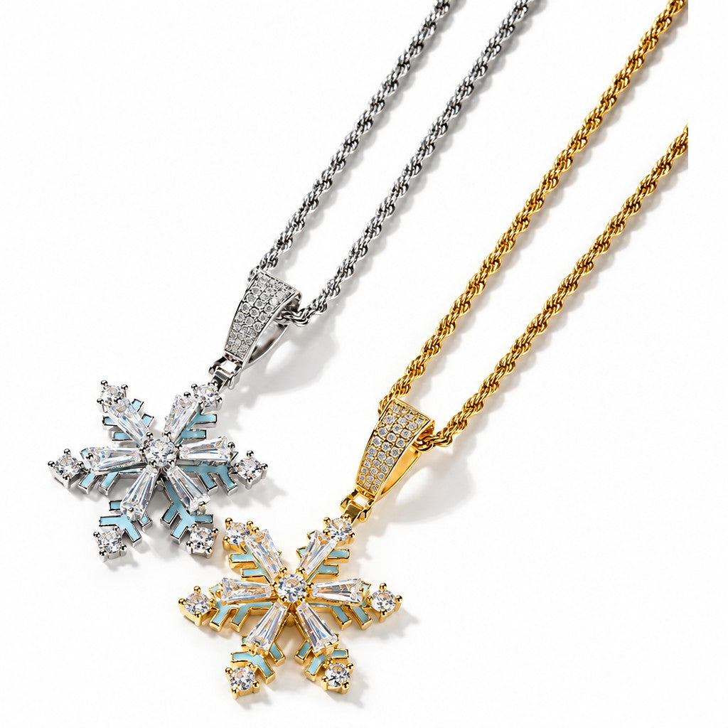 Dainty Blue Enamel Snowflake Choker Necklace