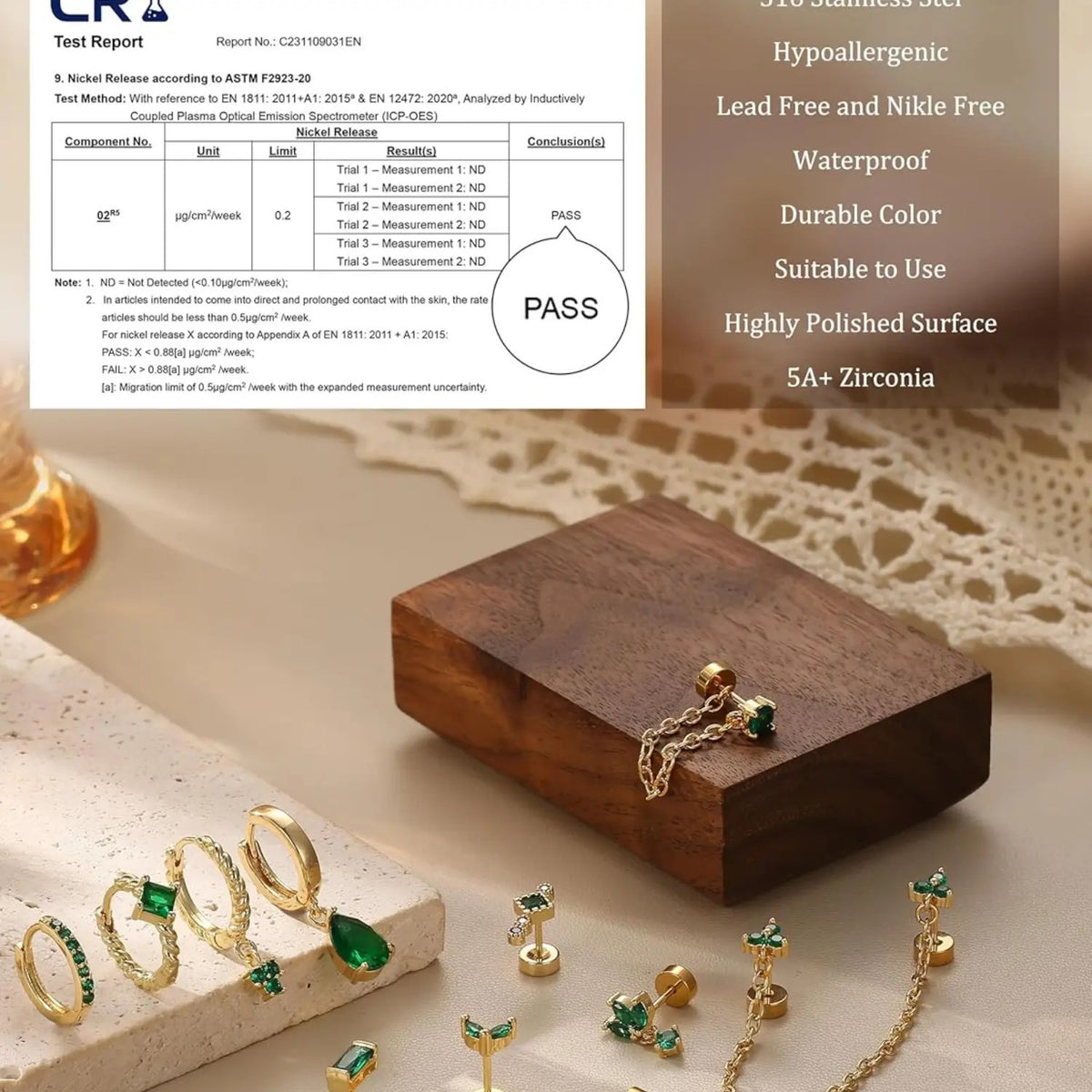 13pc Dainty Green Gem Flat Back Earring Set