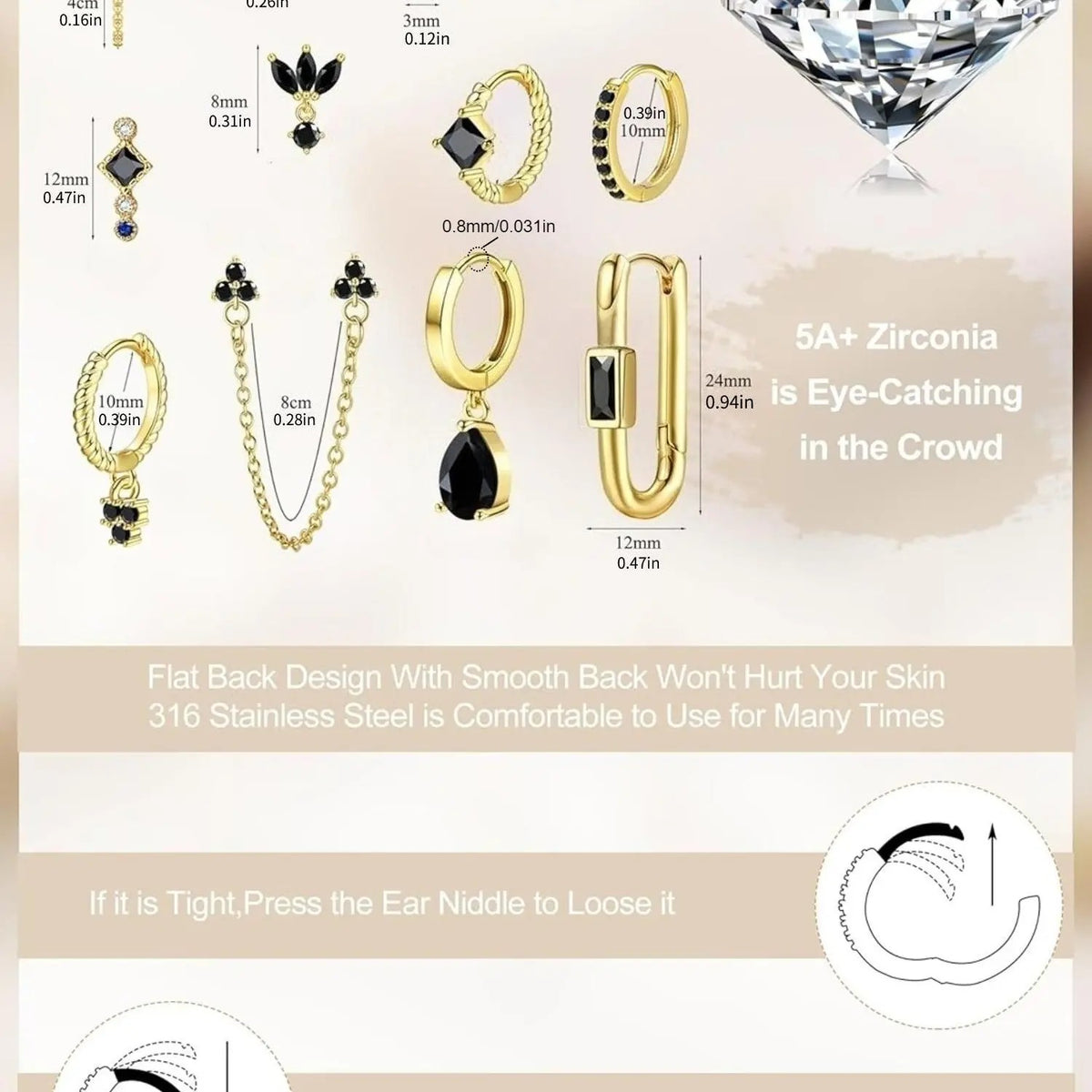 13pc Dainty Green Gem Flat Back Earring Set