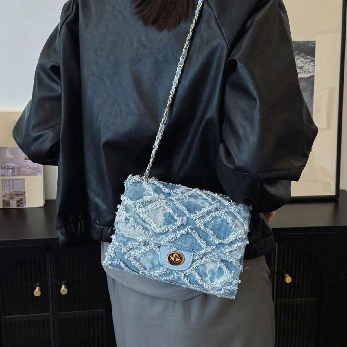 Chic Denim Chain Crossbody Bag