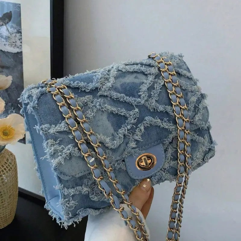 Chic Denim Chain Crossbody Bag