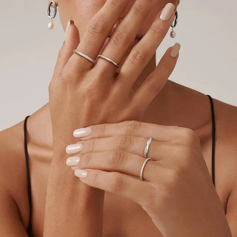 14k Dainty Pave & Twisted Stacked Ring Set